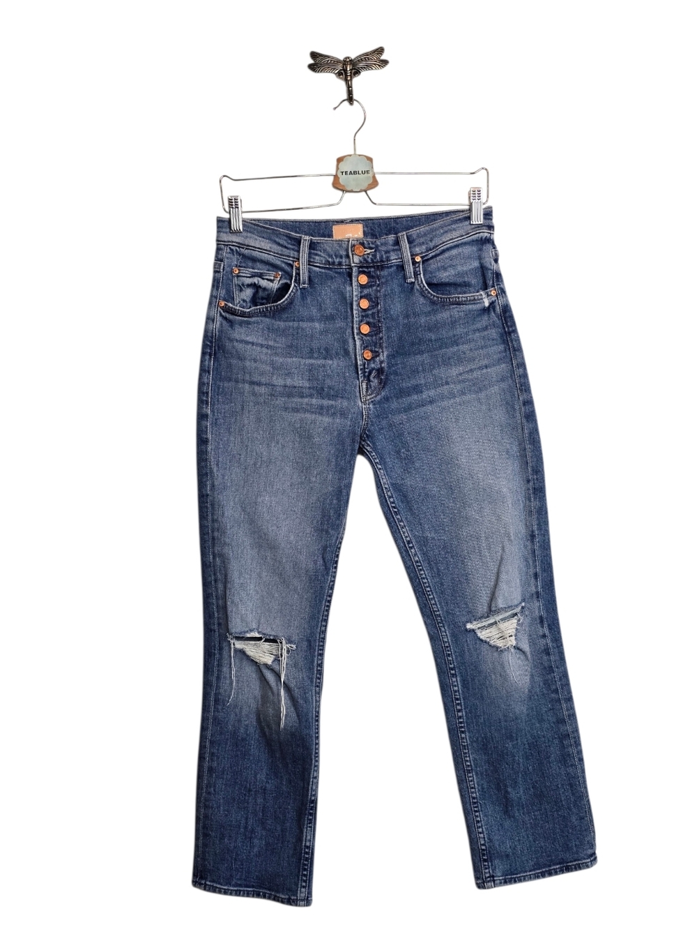 MOTHER The Pixie Tomcat Crop Jeans Size 29 Not Cut & Pasted Distressed - Picture 2 of 13